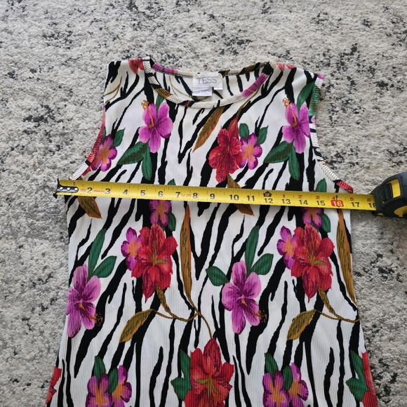 Vintage 90s Tropical Crinkle Sleevless Blouse Womens L TESS Brand Boho Preppy - Picture 3 of 4